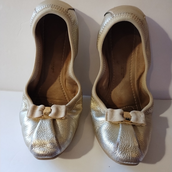 Salvatore Ferragamo Shoes - Salvatore Ferragamo Platino (Gold) Leather My Joy Ballet Slip-On Flats Size 7.5